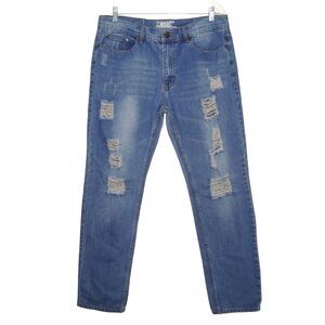 M. GORDON Mens Distressed Medium Wash Denim Blue Jeans Size 36x32